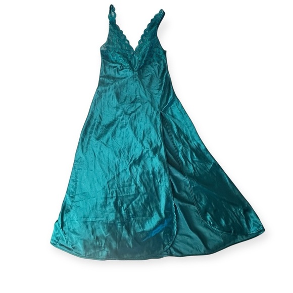 VICTORIAS SECRET VTG Gold Label Satin Green Maxi Nightgown Slip Dress Size S - Picture 4 of 13